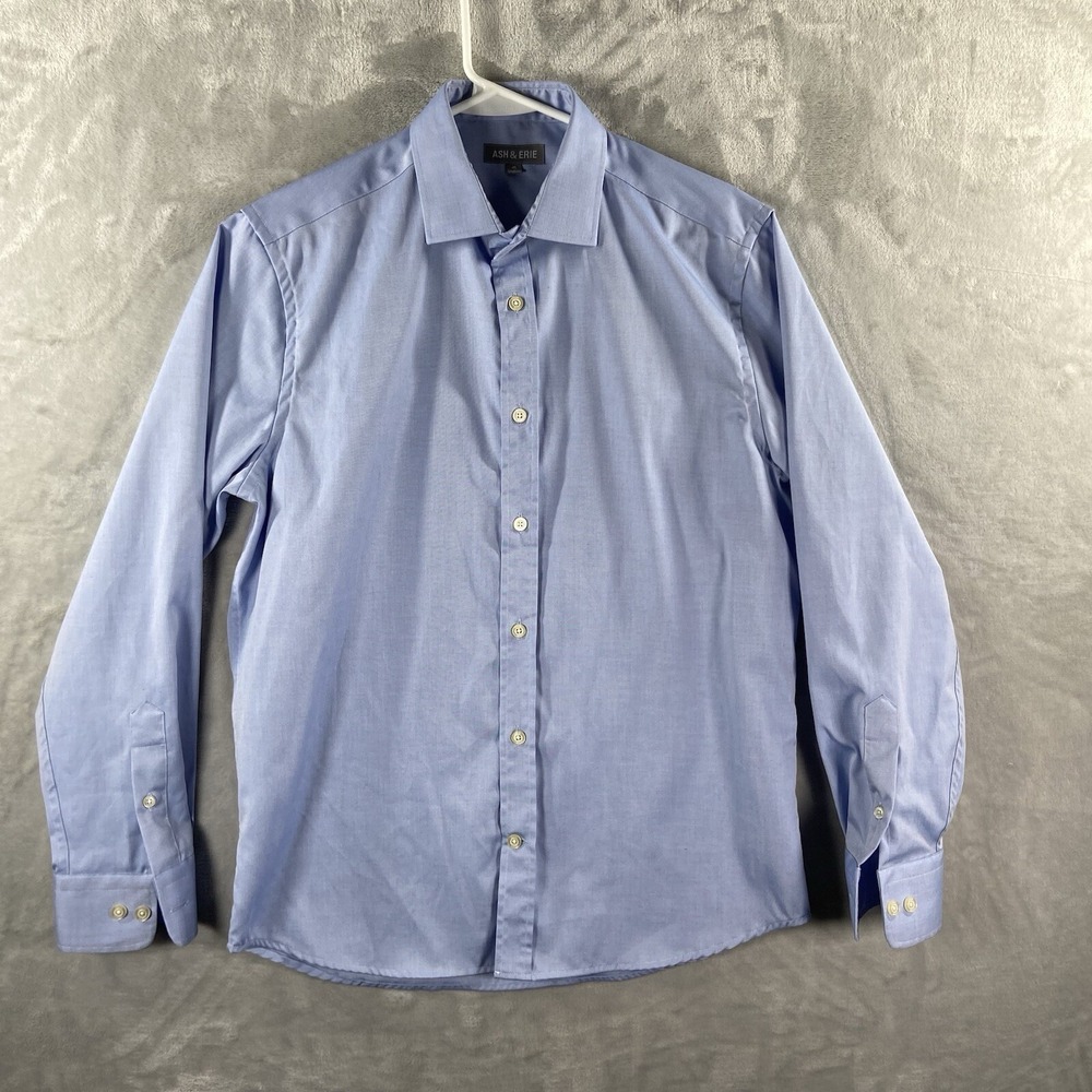 Ash & Erie Shirt men's 15 Button Up Standard Fit Blue Long Sleeve Casual Cotton